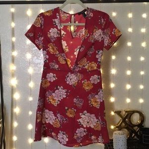 Red Floral Print Mini Dress